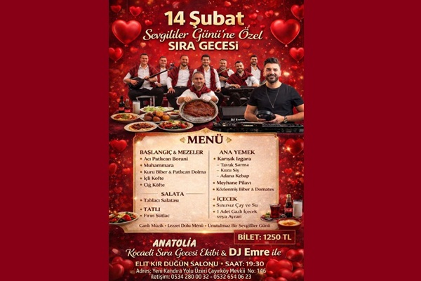 Kocaeli’de Sevgililer Günü Sıra Gecesi Coşkusuyla Kutlanacak