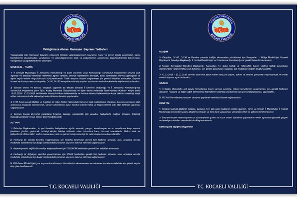 Kocaeli Valiliğince Alınan Ramazan Bayramı Tedbirleri