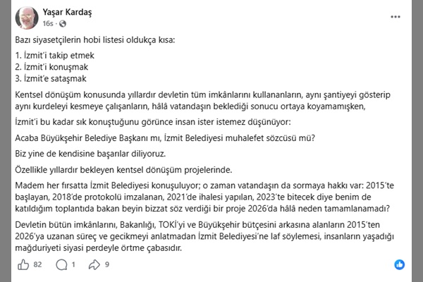 Kardaş: "Tahir Bey’in Gündemi Hizmet Değil İzmit’e Sataşmak"