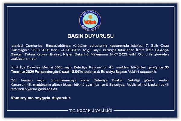 İzmit Belediyesi Başkan Vekilliği Seçimi Duyurusu