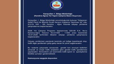 Karayolları 1. Bölge Müdürlüğü (Kandıra-Ağva) Yol Yapım Çalışma Basın Duyurusu