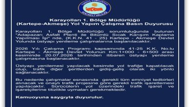 Karayolları 1. Bölge Müdürlüğü (Kartepe-Akmeşe) Yol Yapım Çalışma Basın Duyurusu