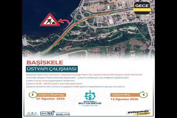 Başiskele Kavşağı İzmit istikameti trafiğe kapatılacak