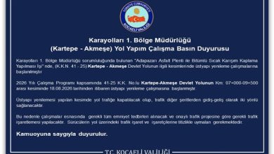 Karayolları 1. Bölge Müdürlüğü (Kartepe - Akmeşe) Yol Yapım Çalışma Basın Duyurusu