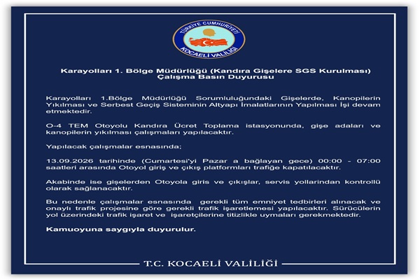 Karayolları 1. Bölge Müdürlüğü Çalışma Basın Duyurusu