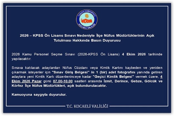 İlçe Nüfus Müdürlükleri Pazar Günü Açık Olacak