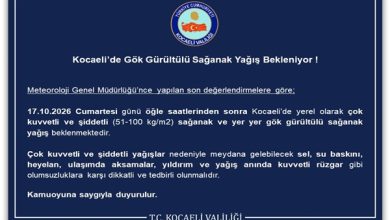 Kocaeli’de Gök Gürültülü Sağanak Yağış Bekleniyor!