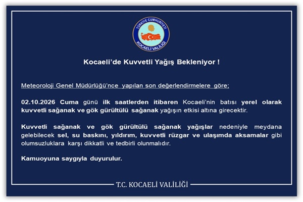 Kocaeli’de Kuvvetli Yağış Bekleniyor!